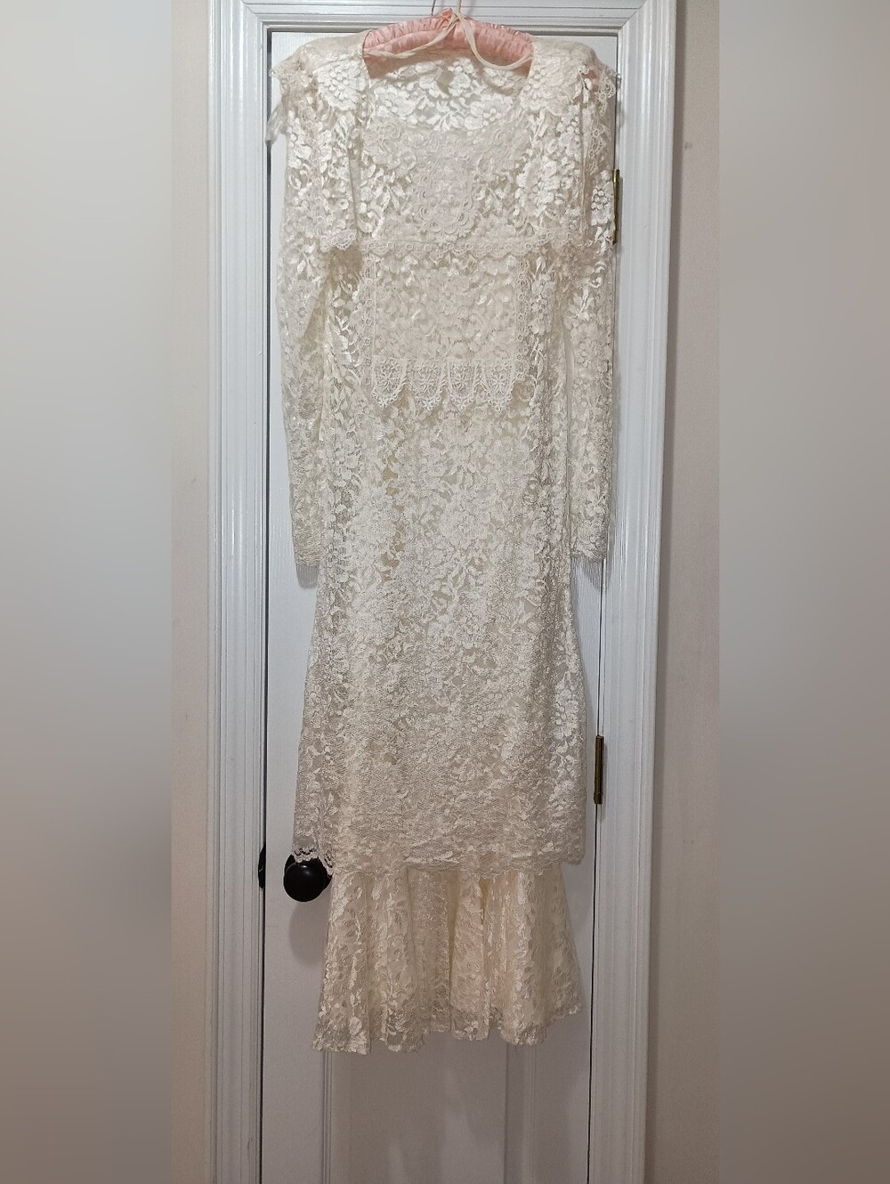 Nancy Bracoloni Vintage 80's Ivory Lace Long Sleeve Midi Dress XS